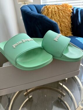 Palm Angels Mint Slide Sandals in Pastel Green